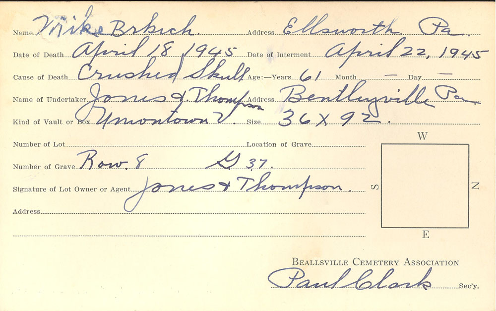 Mike Berkich  burial card